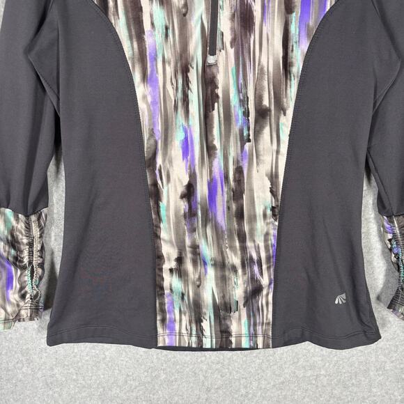 Marika Tek Top Medium Purple 1/4 Zip Base Layer Fleece Abstract Thumb Hole Artsy - Picture 3 of 11